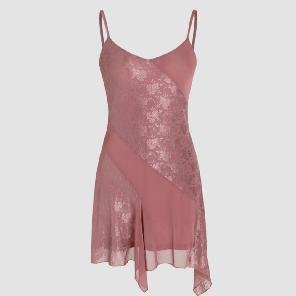 Floral Mesh Ruffle Hem Mini Dress NWT